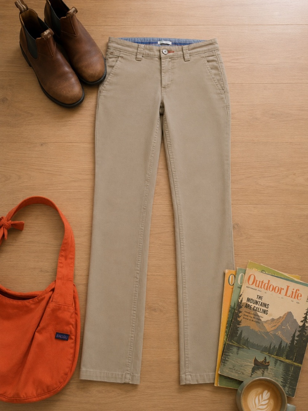 Toad&Co Mid High Waist Straight Leg Cotton Pants Khaki Gorpcore Outdoor Travel